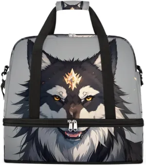 Sports Gym Bag Animal Wolf Cute Large Travel Duffel Bag With Shoe Compartment Foldable Waterproof Carry-On Weekend Travel Bags for Camping Overnight Yoga Hospital Travel Bags