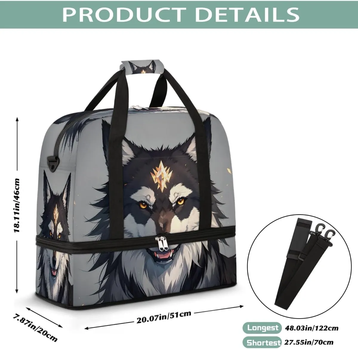Sports Gym Bag Animal Wolf Cute Large Travel Duffel Bag With Shoe Compartment Foldable Waterproof Carry-On Weekend Travel Bags for Camping Overnight Yoga Hospital Travel Bags