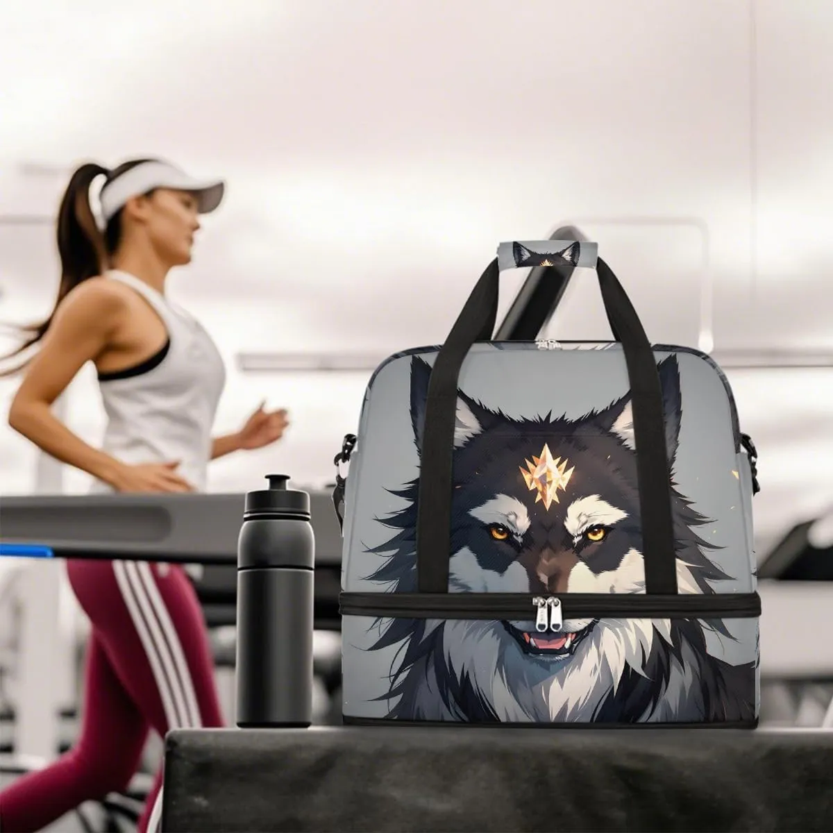 Sports Gym Bag Animal Wolf Cute Large Travel Duffel Bag With Shoe Compartment Foldable Waterproof Carry-On Weekend Travel Bags for Camping Overnight Yoga Hospital Travel Bags