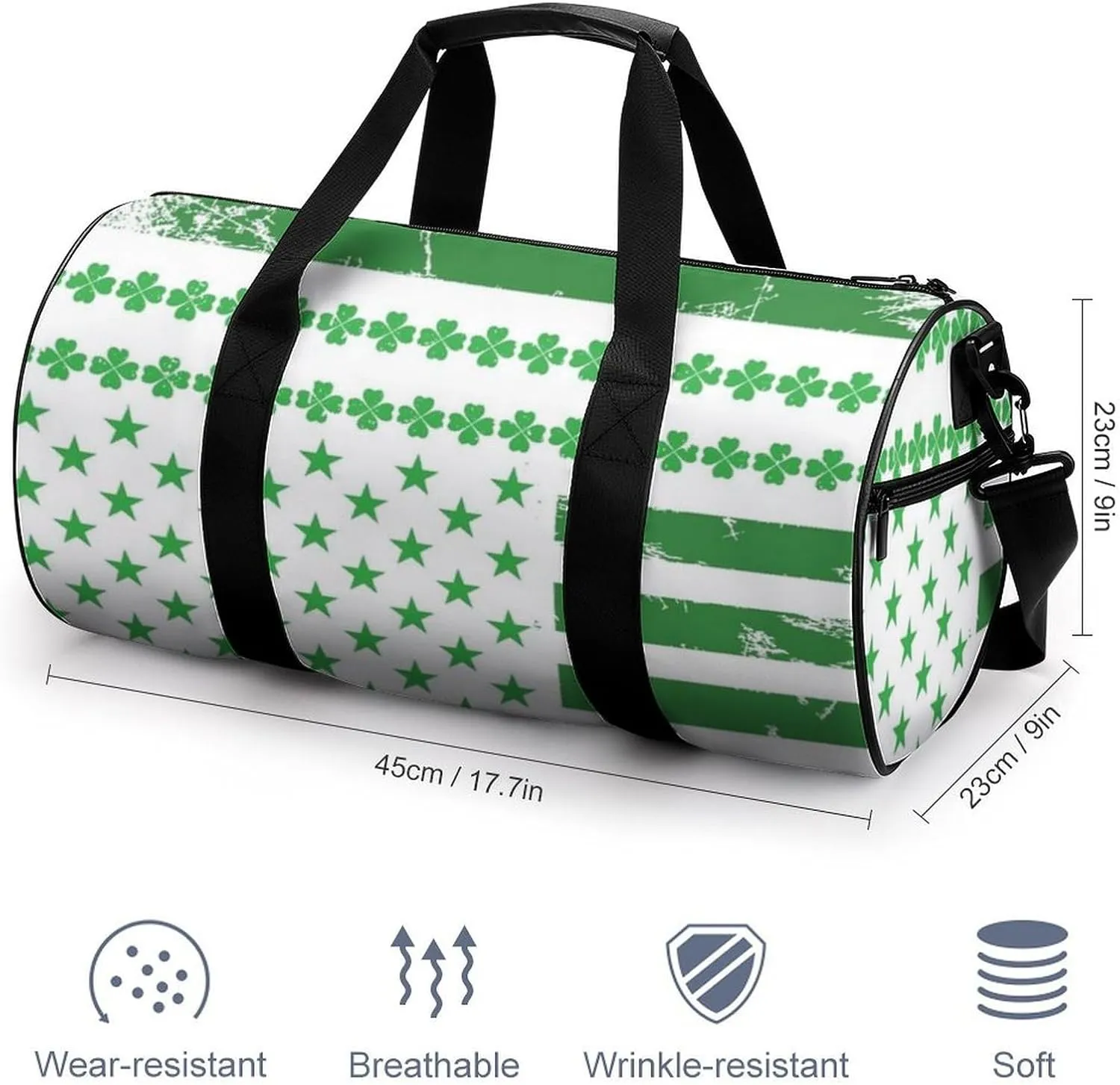 St Patrisks Day Duffelbag Zipper Tote Bag Lightweight Duffelbag Picnic Bags Gym Satchel Travel Handbag Sports Duffel Bags 17.7in/9in/9in