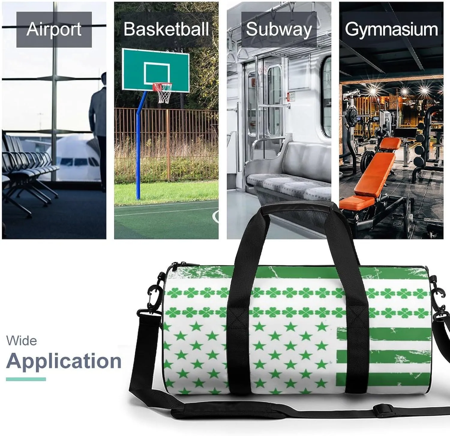 St Patrisks Day Duffelbag Zipper Tote Bag Lightweight Duffelbag Picnic Bags Gym Satchel Travel Handbag Sports Duffel Bags 17.7in/9in/9in