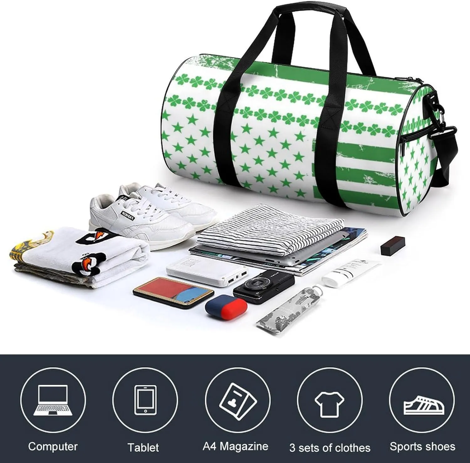 St Patrisks Day Duffelbag Zipper Tote Bag Lightweight Duffelbag Picnic Bags Gym Satchel Travel Handbag Sports Duffel Bags 17.7in/9in/9in