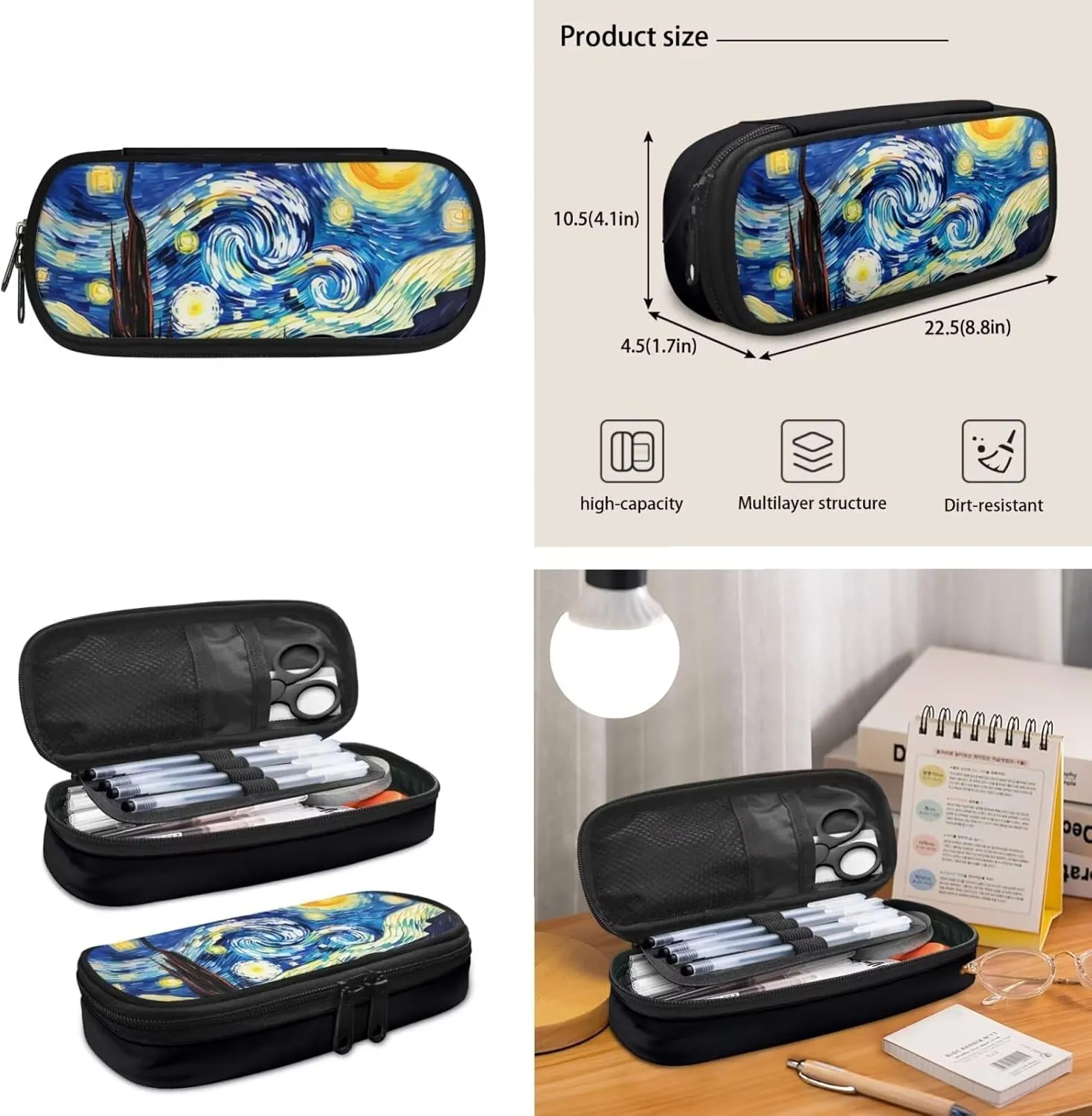 Starry Night School Backpack for Boys Girls 8-12 Middle School Bags Set With Lunch Box Pencil Case 3 In 1 Galaxy Bookbags 5Th-7Th Grade 15.6 Inch Bookbag Casual Travel Daypack Blue