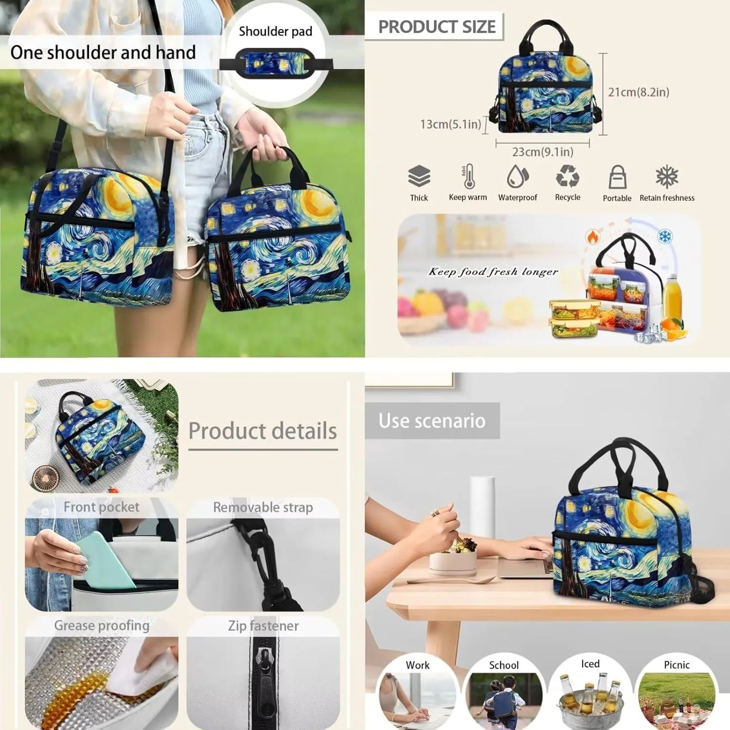 Starry Night School Backpack for Boys Girls 8-12 Middle School Bags Set With Lunch Box Pencil Case 3 In 1 Galaxy Bookbags 5Th-7Th Grade 15.6 Inch Bookbag Casual Travel Daypack Blue