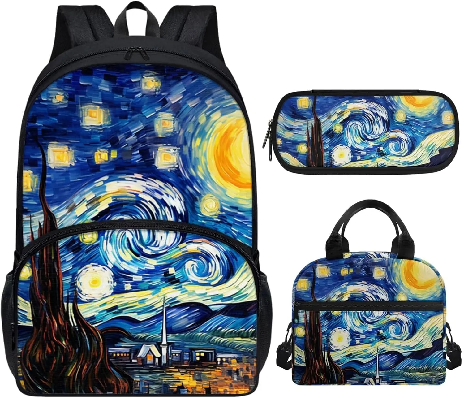 Starry Night School Backpack for Boys Girls 8-12 Middle School Bags Set With Lunch Box Pencil Case 3 In 1 Galaxy Bookbags 5Th-7Th Grade 15.6 Inch Bookbag Casual Travel Daypack Blue