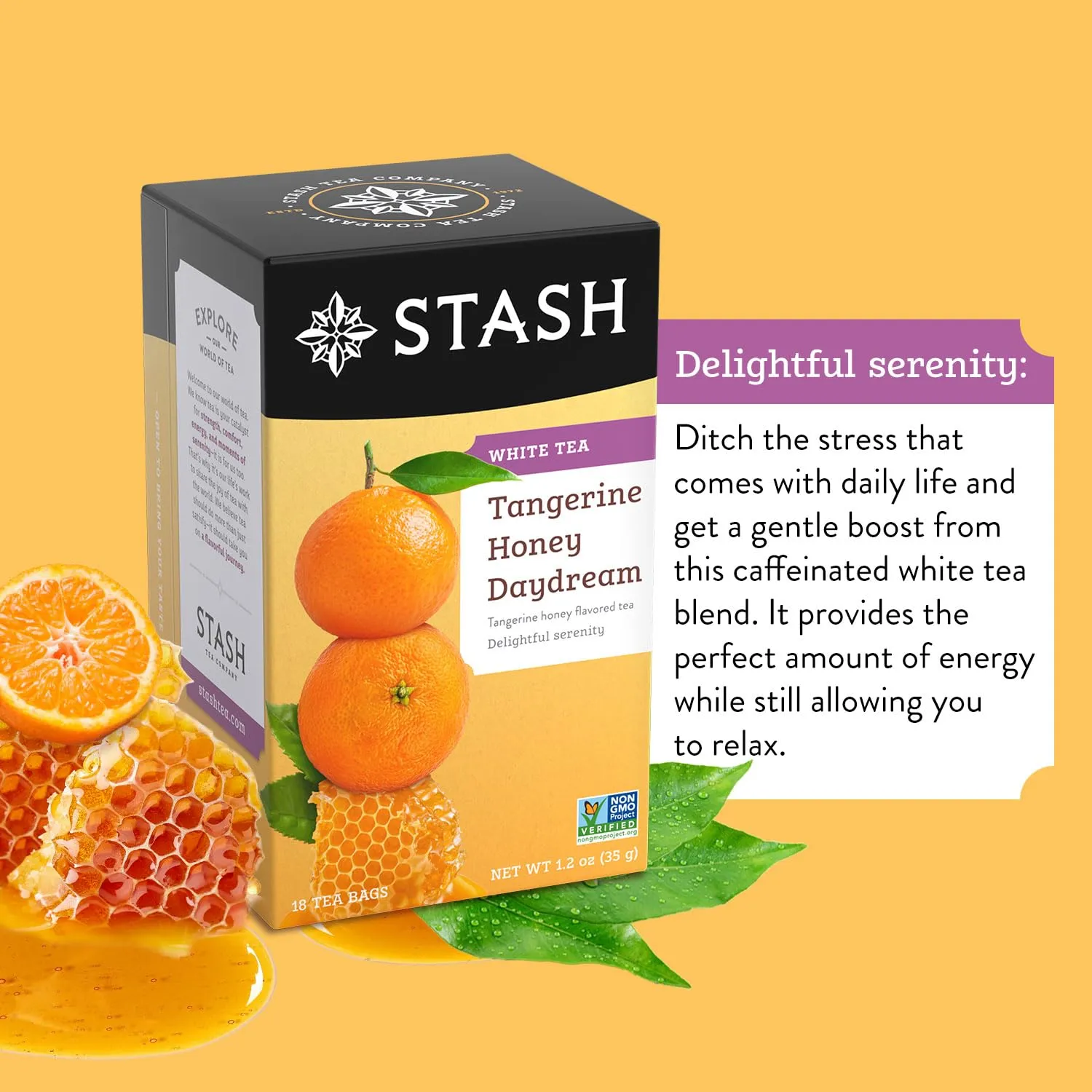 Stash Tea Tangerine Honey Daydream White Tea - Caffeinated, Non-GMO Project Verified Premium Tea with No Artificial Ingredients, 18 Count (Pack of 6) - 108 Bags Total