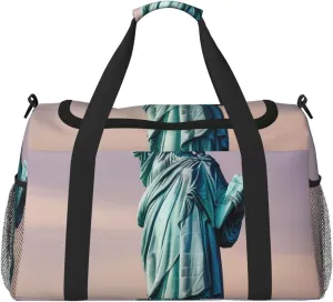 statue of liberty Print Travel Duffle Bag - Foldable Personal Item Travel Bag for Women & Men,Carry-On Convertible Crossbody Tote Bags with Adjustable Shoulder Strap & Pockets 13x10.2x19.7 in