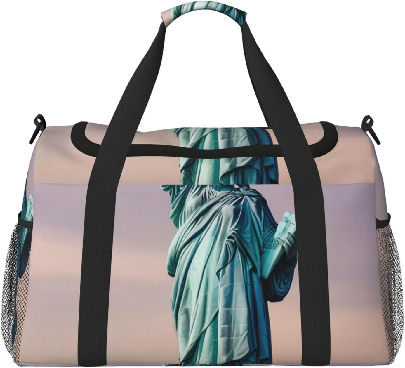 statue of liberty Print Travel Duffle Bag - Foldable Personal Item Travel Bag for Women & Men,Carry-On Convertible Crossbody Tote Bags with Adjustable Shoulder Strap & Pockets 13x10.2x19.7 in