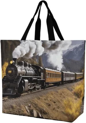 Steam Locomotive Train Handbags Lightweight Travel Shoulder Bag Portable Cute Shopping Beach Market Bag for Men Women Hiking Yoga Gym Swimming Travel Holiday Gift