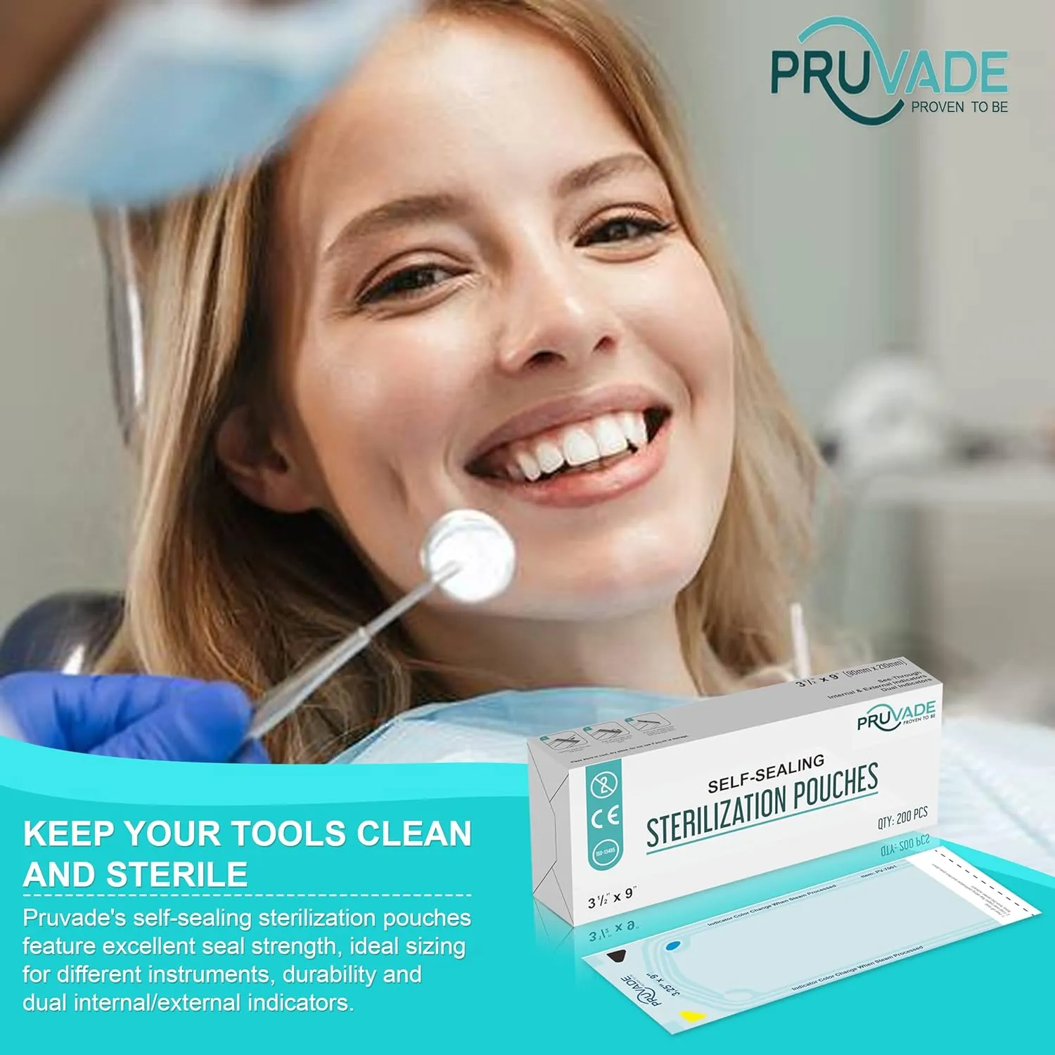 Sterilization Pouches - 200 Pack 7.5” x 13” Sterilizer Bags for Dental Offices - Autoclave Self Sealing Sterilization Pouch for Dental Instruments, Nail Techs, Tattoo, Medical Lab-7.5” x 13”