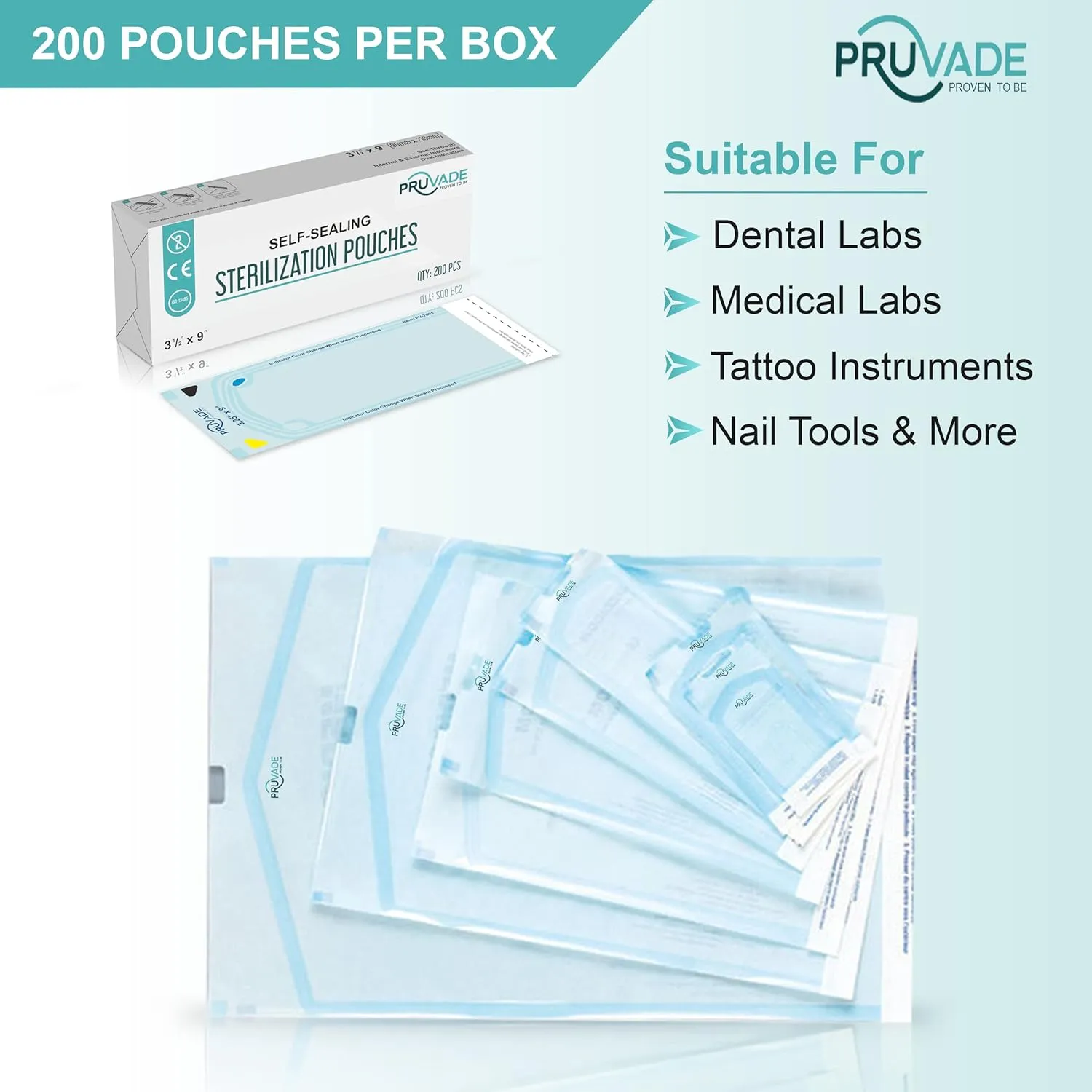 Sterilization Pouches - 200 Pack 7.5” x 13” Sterilizer Bags for Dental Offices - Autoclave Self Sealing Sterilization Pouch for Dental Instruments, Nail Techs, Tattoo, Medical Lab-7.5” x 13”