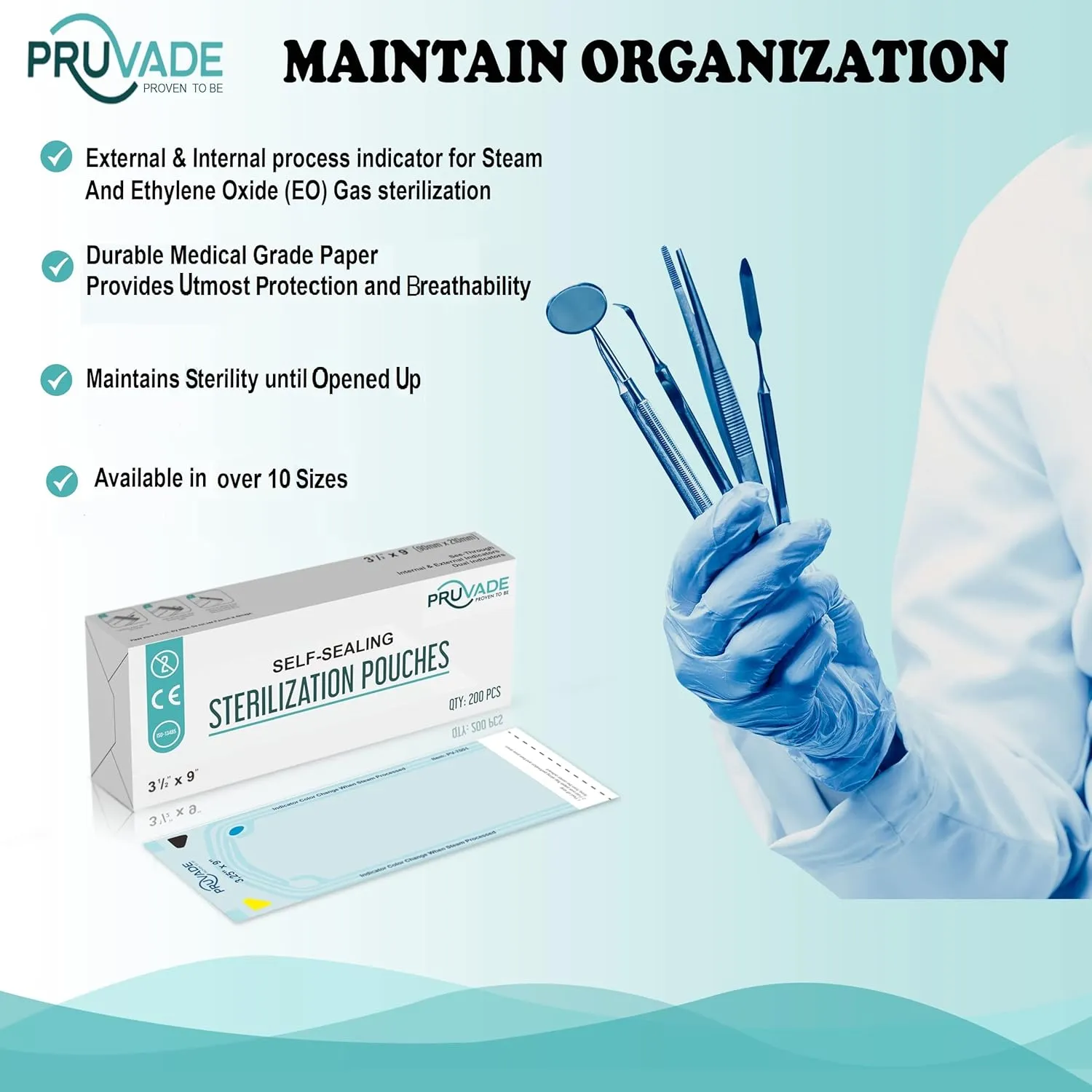 Sterilization Pouches - 200 Pack 7.5” x 13” Sterilizer Bags for Dental Offices - Autoclave Self Sealing Sterilization Pouch for Dental Instruments, Nail Techs, Tattoo, Medical Lab-7.5” x 13”