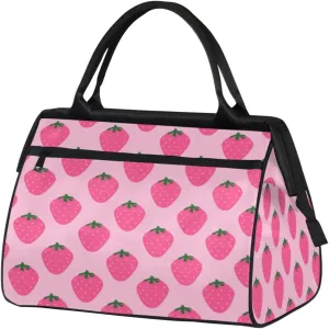 Strawberries Pine Print Travel Duffel Bag Sports Travel Duffel Bag Waterproof Durable Large Gym Tote Bag Weekender Overnight Bag for Women Travel Gym Yoga
