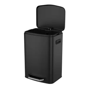 Stylish and Stainless Steel Kitchen Trash Can with Foot Pedal, 13 Gallon Capacity, Black