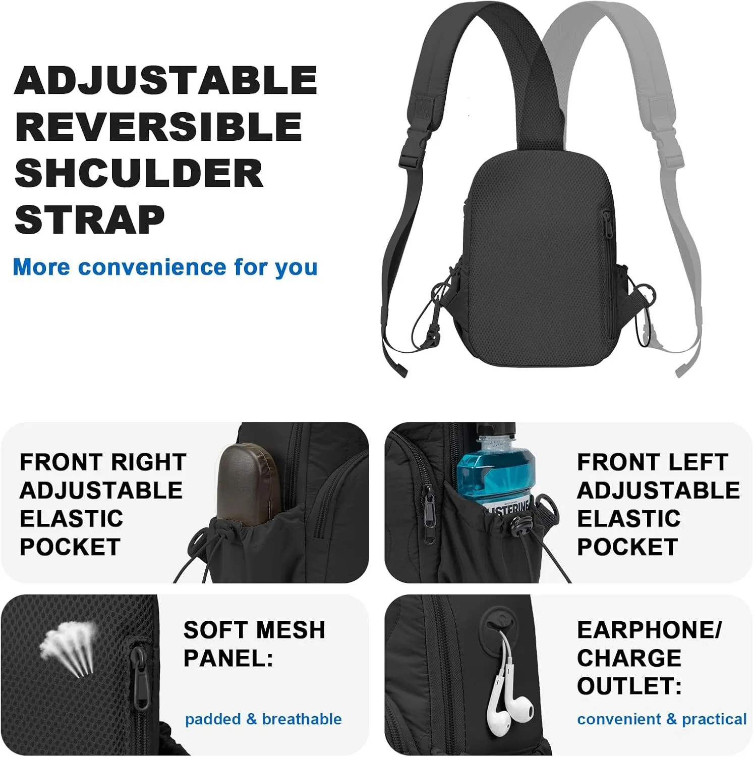 Stylish Sling Bag for Women – Versatile Crossbody Backpack with Adjustable Strap, Lightweight Shoulder Bag for Travel, Hiking & Sports(Black-Large)