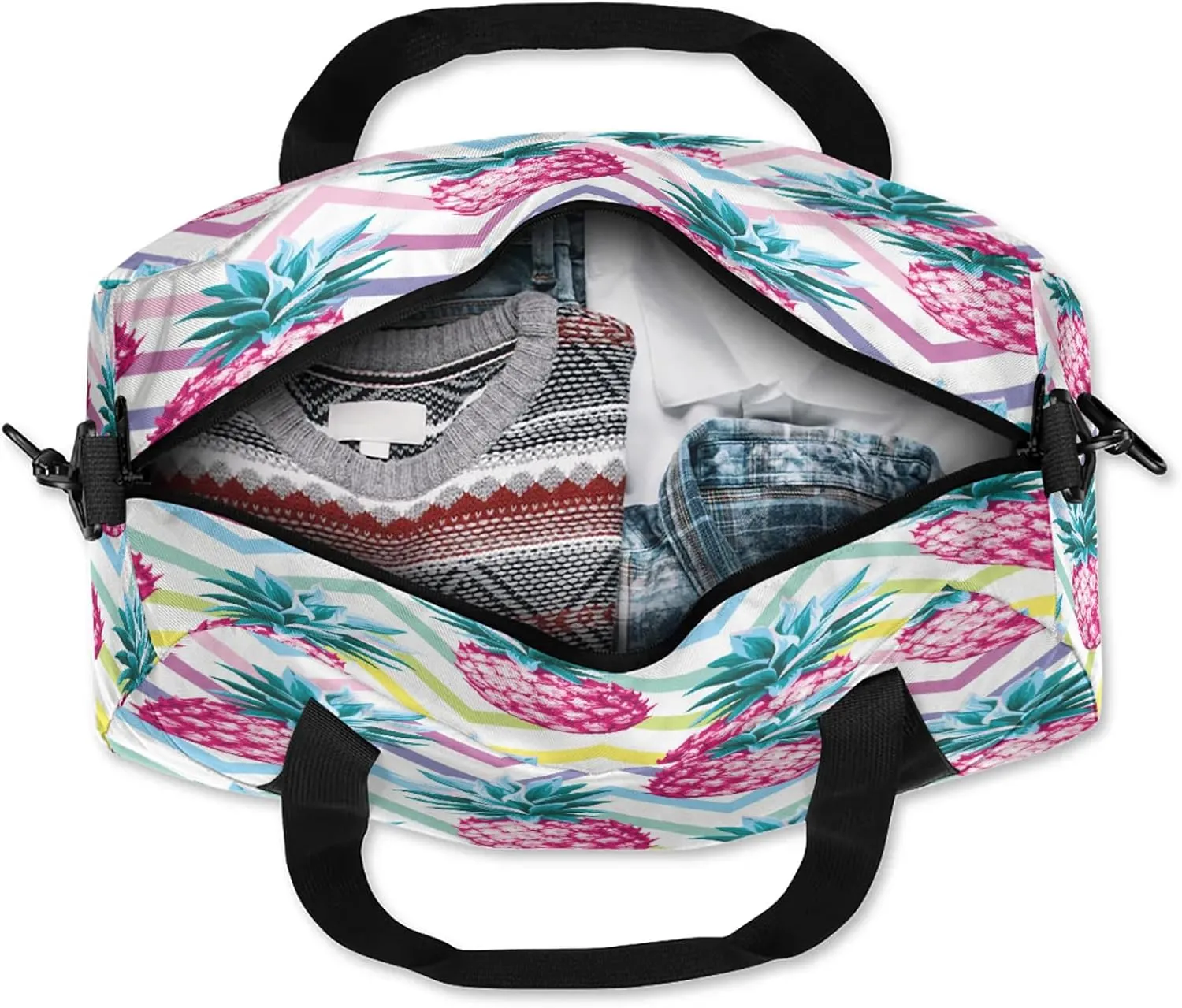 Summer Fruits Pineapples Kids Duffel Bag Lightweight Waterproof Sports Gym Bag with Front Zipper Pocket Foldable Weekender Overnight Bag for School Practice Gymnastic Ballet