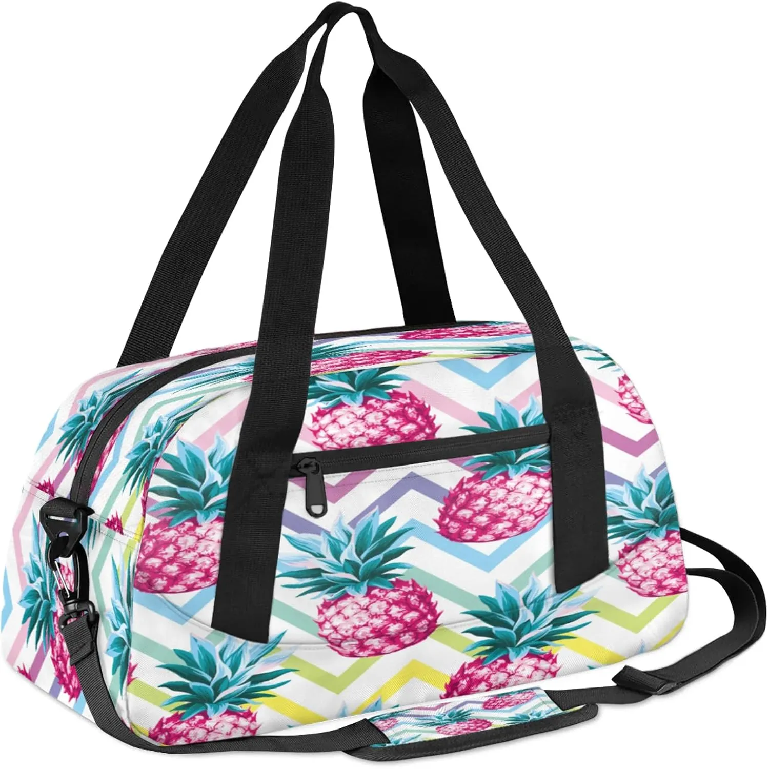 Summer Fruits Pineapples Kids Duffel Bag Lightweight Waterproof Sports Gym Bag with Front Zipper Pocket Foldable Weekender Overnight Bag for School Practice Gymnastic Ballet