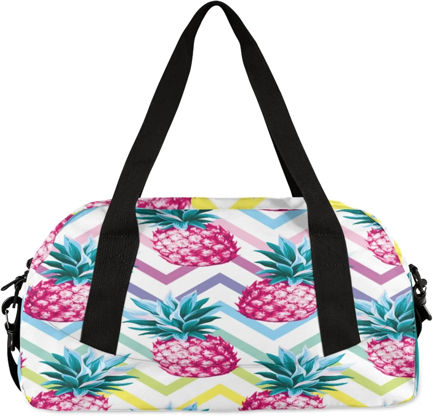 Summer Fruits Pineapples Kids Duffel Bag Lightweight Waterproof Sports Gym Bag with Front Zipper Pocket Foldable Weekender Overnight Bag for School Practice Gymnastic Ballet