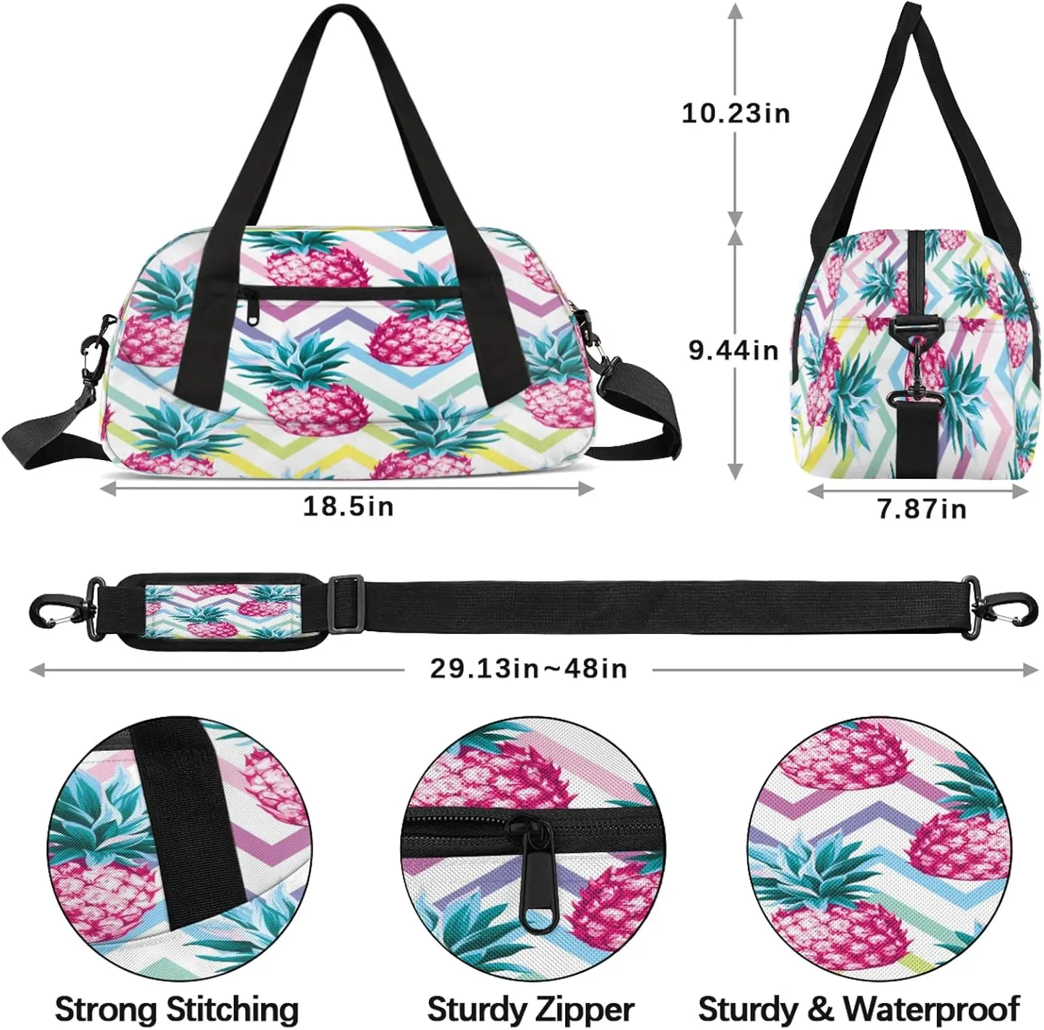 Summer Fruits Pineapples Kids Duffel Bag Lightweight Waterproof Sports Gym Bag with Front Zipper Pocket Foldable Weekender Overnight Bag for School Practice Gymnastic Ballet