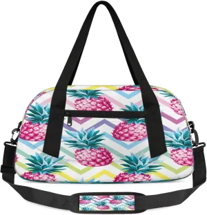 Summer Fruits Pineapples Kids Duffel Bag Lightweight Waterproof Sports Gym Bag with Front Zipper Pocket Foldable Weekender Overnight Bag for School Practice Gymnastic Ballet