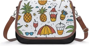 Summer Pineapple Ice Cream Orange Juice Cute Crossbody Purses for Women Leather Shoulder Bag Adjustable Shoulder Strap Handbag