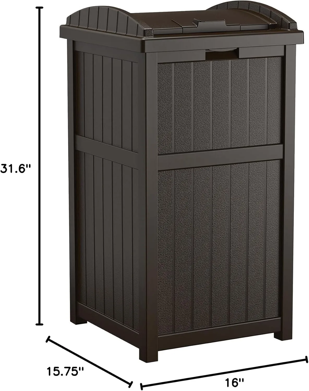 Suncast 33 Gallon Durable Plastic Hideaway Outdoor Garbage Can with Secure Lid and Wicker Design for Home Backyards, Decks, or Patios, Java Brown