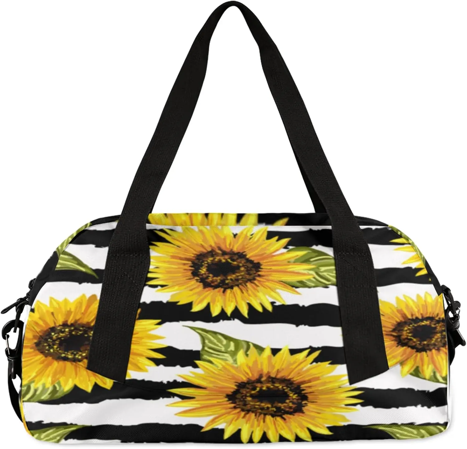 Sunflower Stripes Pattern Kids Duffel Bag Lightweight Waterproof Sports Gym Bag with Front Zipper Pocket Foldable Weekender Overnight Bag for School Practice Gymnastic Ballet