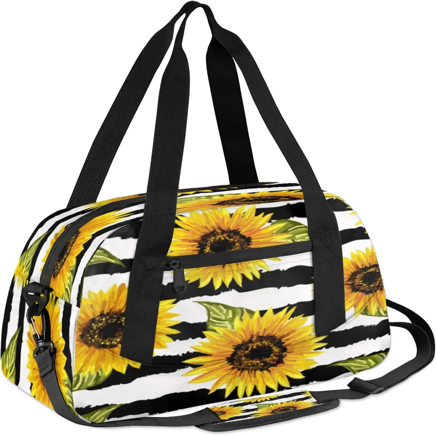 Sunflower Stripes Pattern Kids Duffel Bag Lightweight Waterproof Sports Gym Bag with Front Zipper Pocket Foldable Weekender Overnight Bag for School Practice Gymnastic Ballet