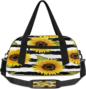 Sunflower Stripes Pattern Kids Duffel Bag Lightweight Waterproof Sports Gym Bag with Front Zipper Pocket Foldable Weekender Overnight Bag for School Practice Gymnastic Ballet
