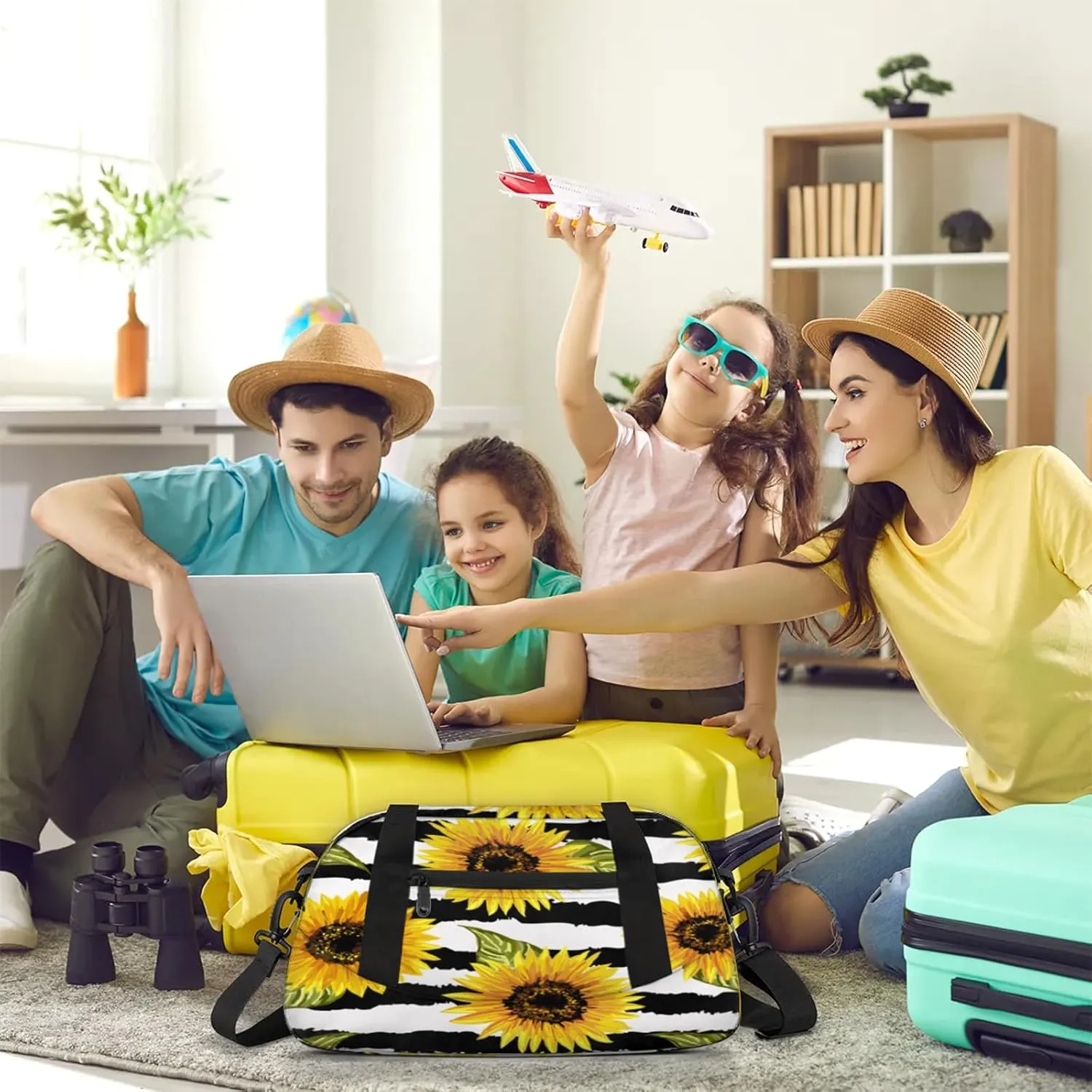 Sunflower Stripes Pattern Kids Duffel Bag Lightweight Waterproof Sports Gym Bag with Front Zipper Pocket Foldable Weekender Overnight Bag for School Practice Gymnastic Ballet