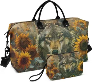 Sunflower Wolf Duffel Bag for Travel Gym Sport, Weekender Travel Bags Carry on Overnight Bag