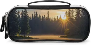Sunrise on The Lake Leather Makeup Bag Portable Small Cosmetic Organizer Waterproof Toiletry Bags Brushes Pencils And Travel Make Up Accessories