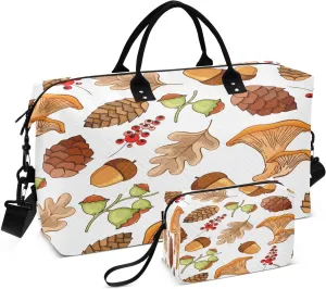 susiyo Acorns Pine Cones Nuts Expandable Travel Duffle Bag, Large Weekender Overnight Bags and Adjustable Strap, Carry On Shoulder Tote Bag, Gym Duffel Bag with Toiletry Bags for Hospital