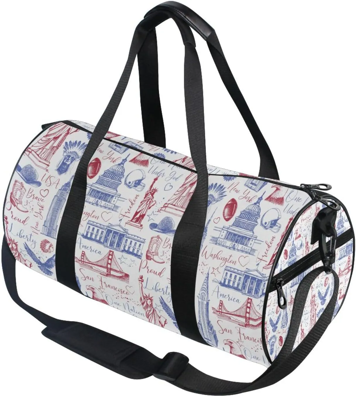 susiyo Small Sports Gym Bag Retro Sketch America Theme Compact Workout Duffle Bags for Men Women