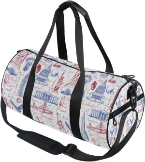 susiyo Small Sports Gym Bag Retro Sketch America Theme Compact Workout Duffle Bags for Men Women