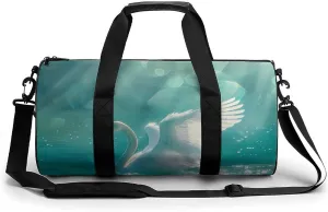 Swan Swimming on The Lake Round Barrel Gym Sport Bag Small Travel Duffel Bags Reusable Tote for Men Women