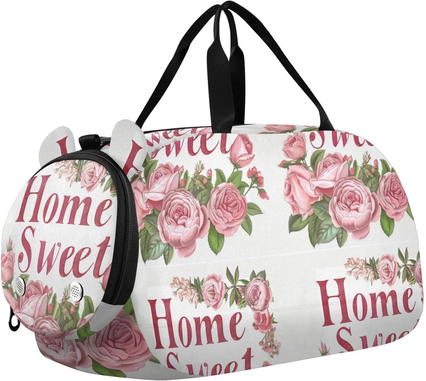 Sweet Home Floral Peach Green White Boy's Gym Duffel Bag with Shoes Compartment Lightweight Carry on Luggage for Travel, Sports, Fitness & Workout bolso de para hombre
