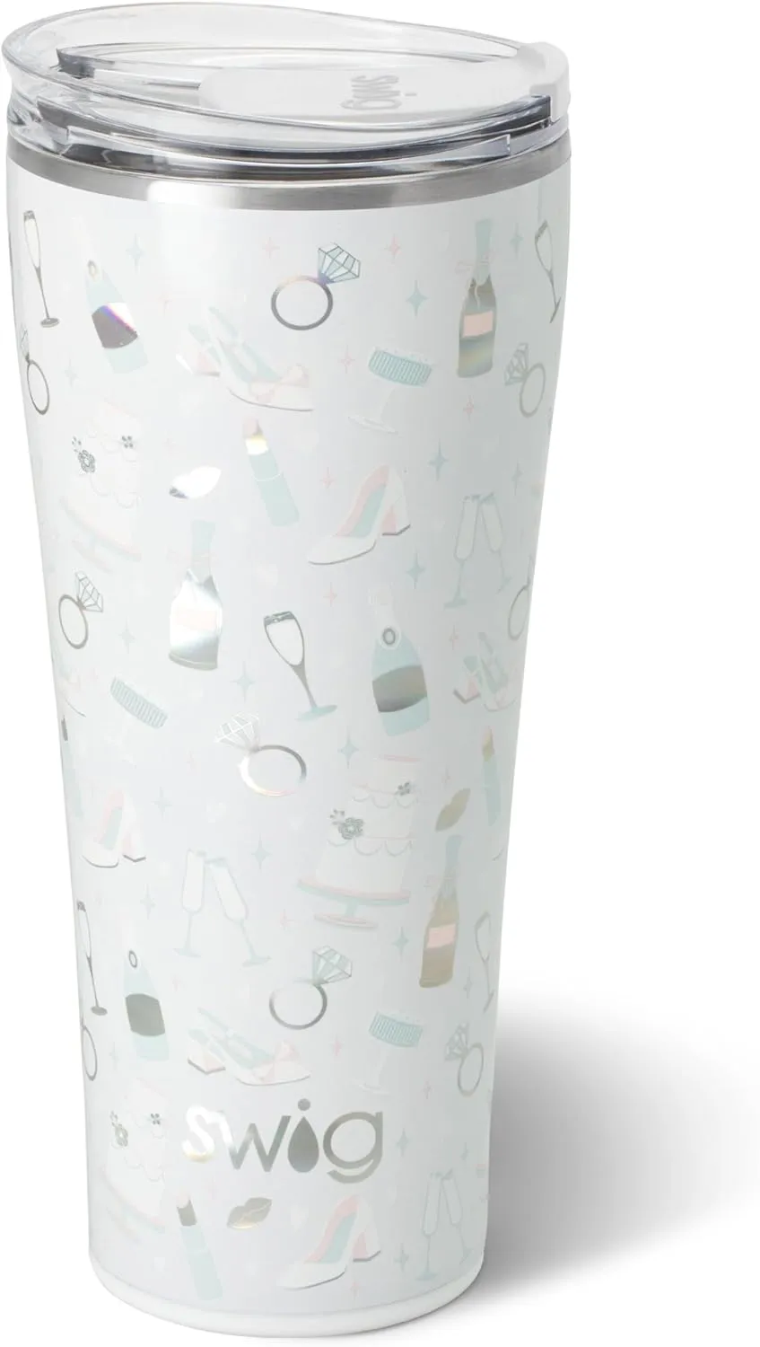 Swig Life 32oz Insulated Tumbler, Travel Coffee Tumbler with Lid, Cup Holder Friendly Travel Coffee Mug, Stainless Steel Thermos with Lid (Bride to Be)