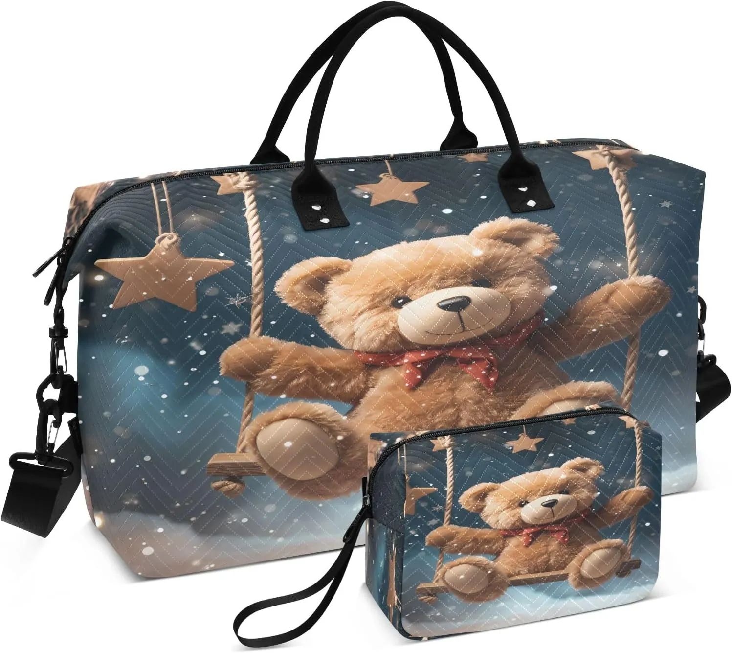 Swing Bears Travel Duffel Bags with Toiletry Bag and Adjustable Strap for Travel Gym Yoga