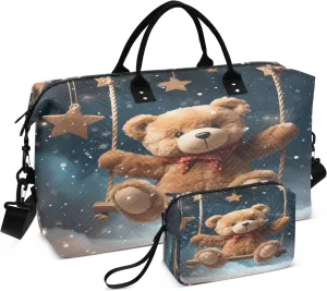 Swing Bears Travel Duffel Bags with Toiletry Bag and Adjustable Strap for Travel Gym Yoga