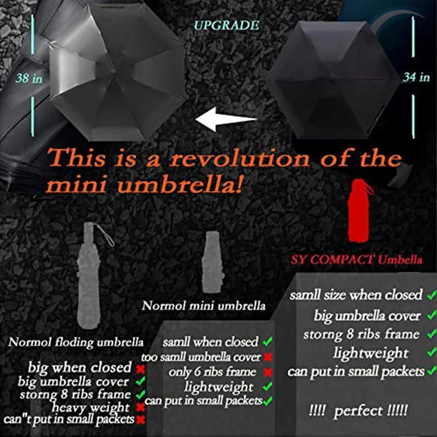 SY COMPACT Travel Umbrella - Lightweight Portable Mini Compact Umbrellas-Factory Outlet Shop