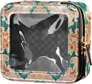 Symmetrical Gorgeous Flowers Clear Cosmetic Bag, Small Makeup Bags with Zipper, Cute Cosmetic Bags Toiletry Bag for Women, Travel and Car Essentials