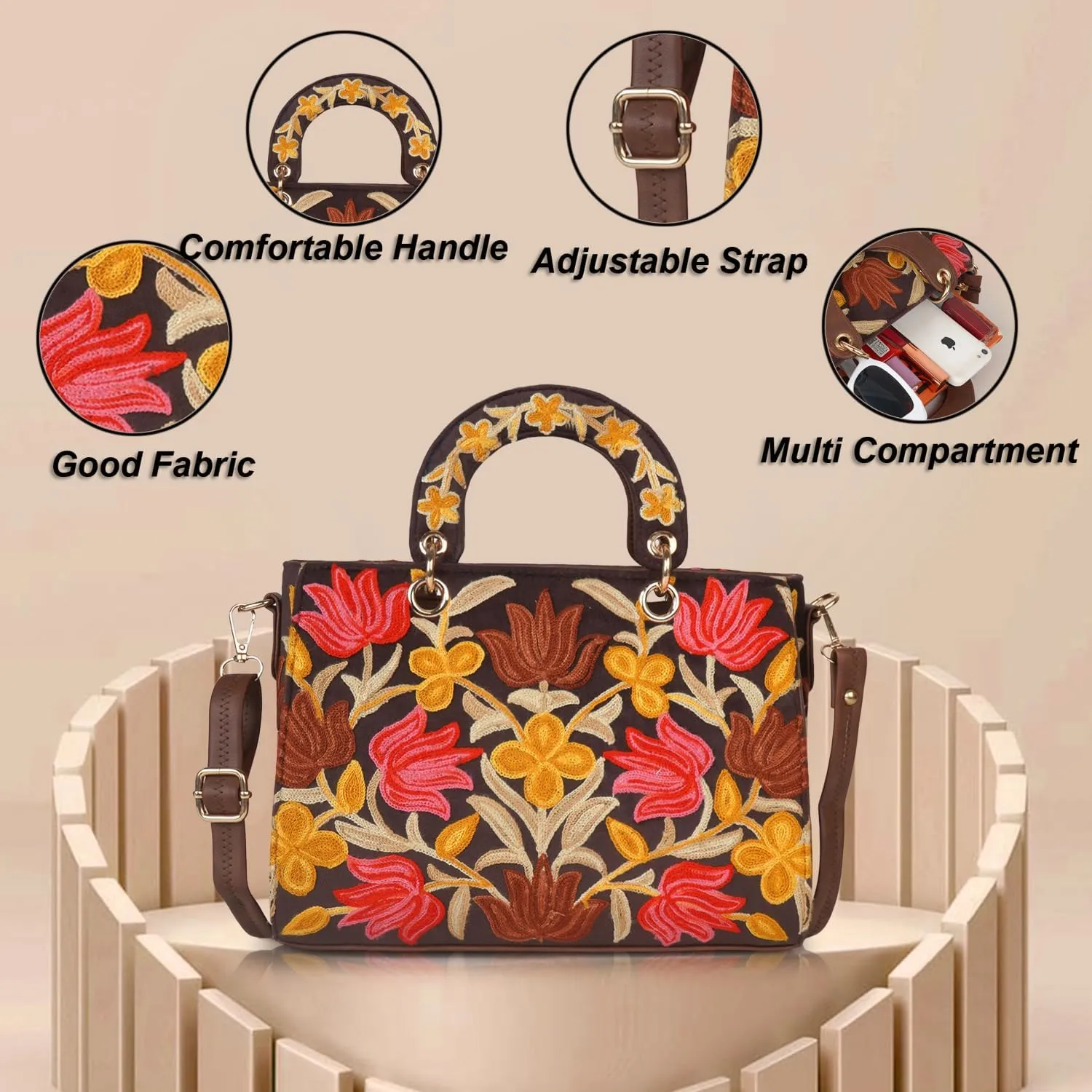 Synthetic Leather Gorgeous Embroidery Stylish Design Shoulder Crossbody Hobo Women Handbag