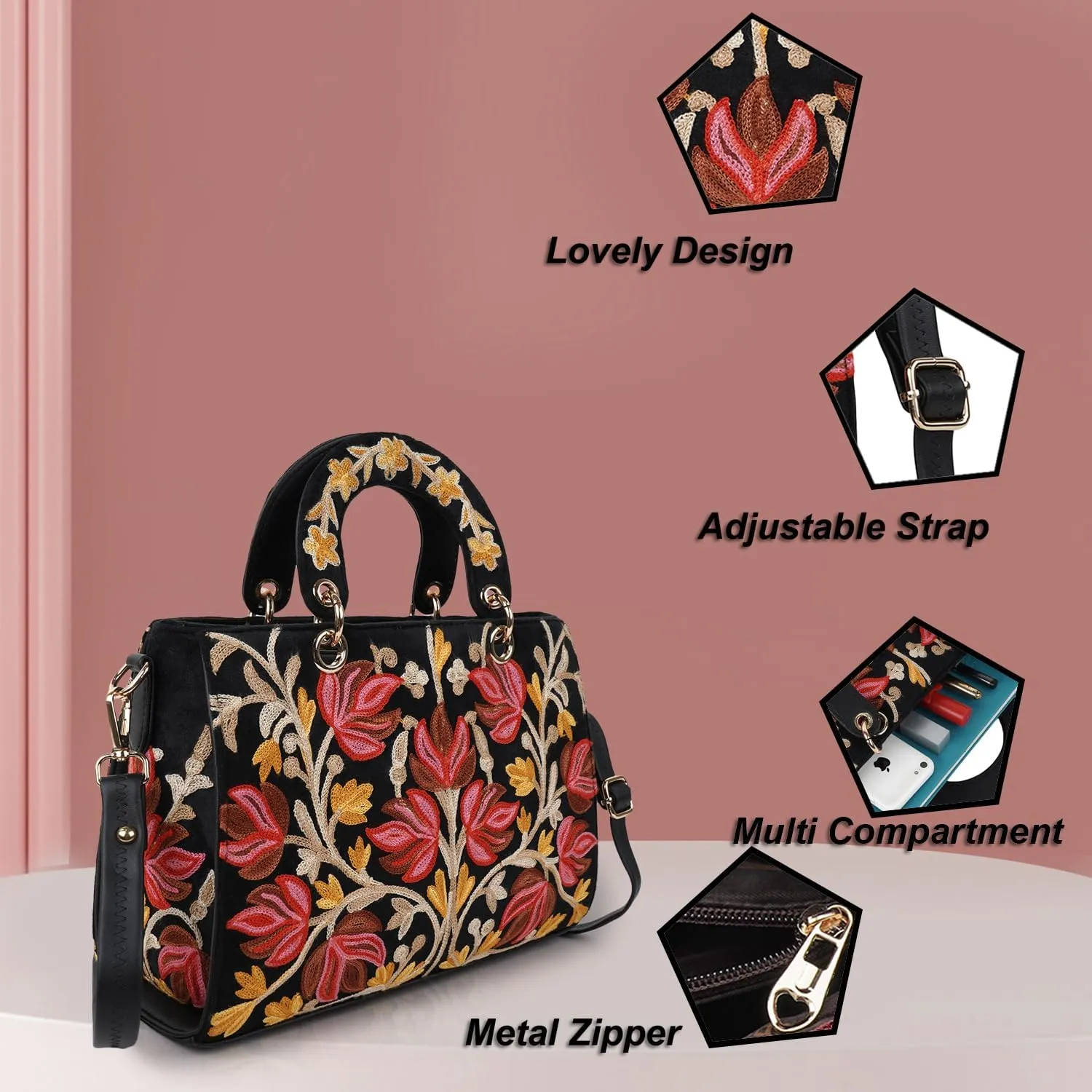 Synthetic Leather Gorgeous Embroidery Stylish Design Shoulder Crossbody Hobo Women Handbag