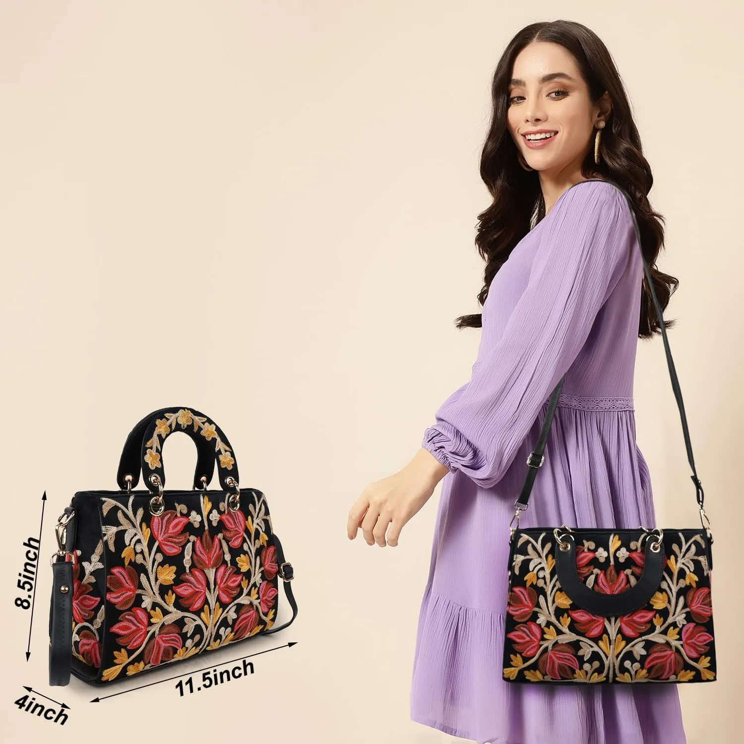 Synthetic Leather Gorgeous Embroidery Stylish Design Shoulder Crossbody Hobo Women Handbag