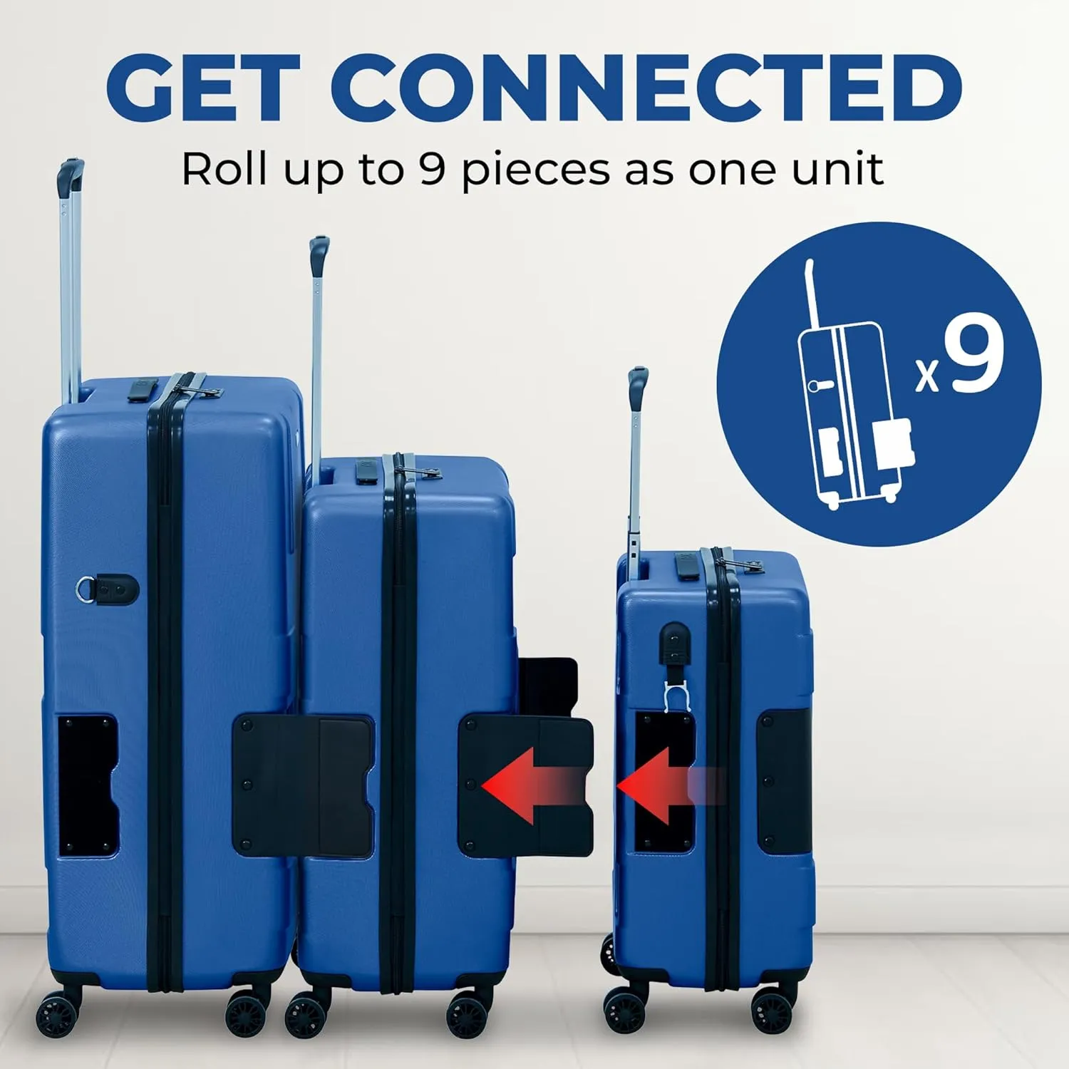 Tach V3.1 Connectable Carry On, Medium and Large Hardside Suitcases with Adjustable Handle and 360 Degree Spinner Wheels, a Set of 3, Midnight Blue