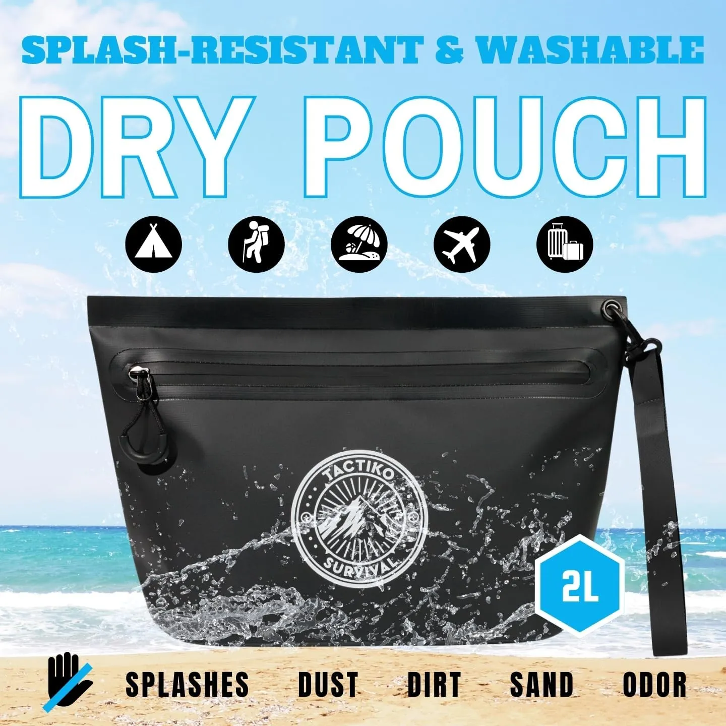 Tactiko Heavy-Duty 2L Splash Water Resistant Zipper Pouch - Hold-All Organizer for Dry Bags, Travel Bags