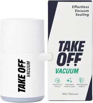 TAKE OFF Mini Vacuum Rechargeable Pump, Reduce Original Volume, Vacuum Seal Air Compression, Lightweight and Portable Travel Vacuum Pump, For Travel Space Saving and for Vacuum Seal Bags, White