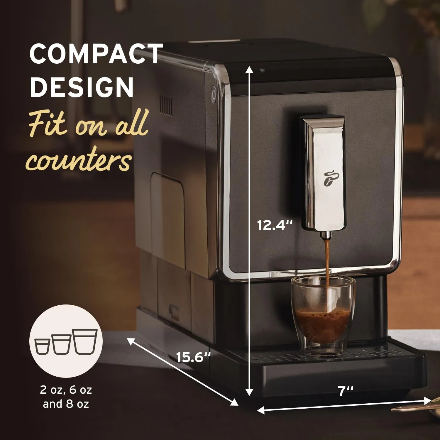 Tchibo Automatic Espresso & Coffee Machine Bundle with Built-in Grinder, Comes With 2 x 17.6 oz. Bags of Whole Bean Coffee, Black