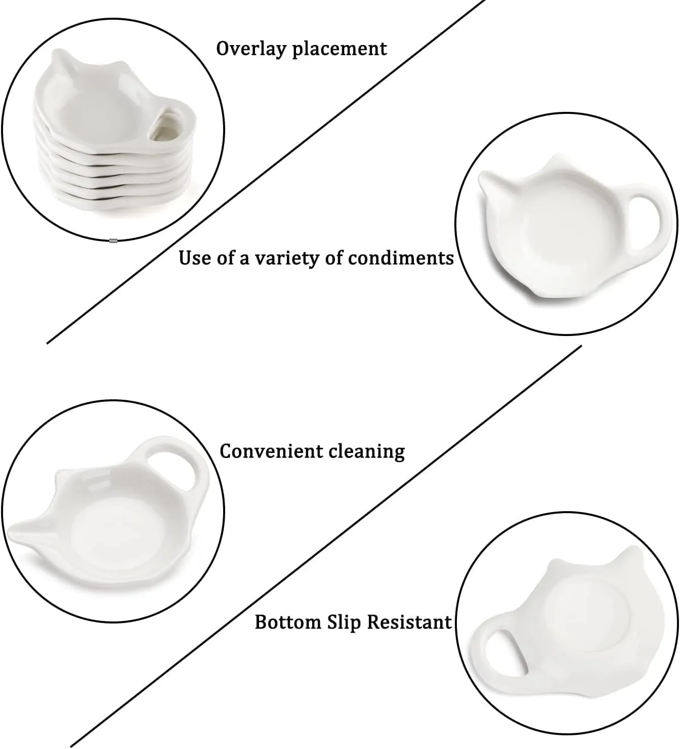 Tea Bag Holder for Used Tea Bag Teapot Shaped Tea Bag Coasters Tea Bag Saucers Set of 6- Keep Your Tea Time Tidy and Organized, White